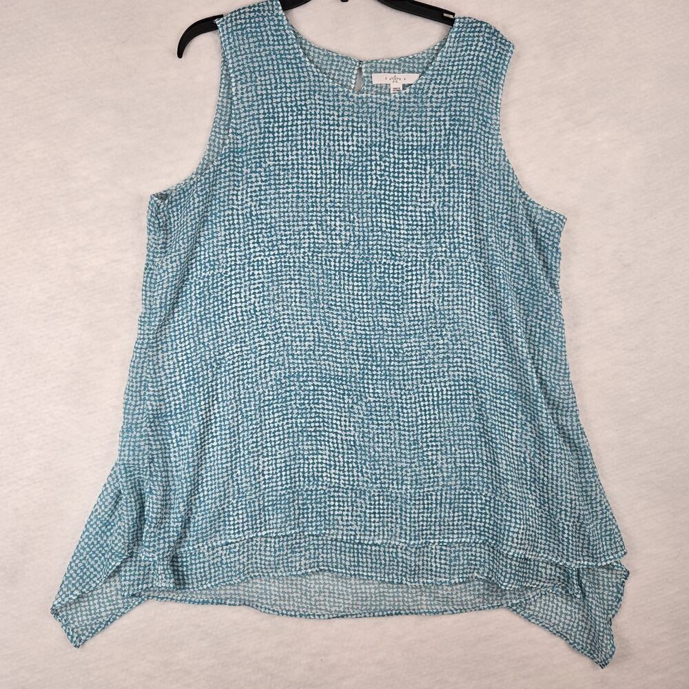 Fever Blouse Women's XL Layered Sleeveless Blue White Very Cute And Flowy
